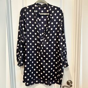 ZARA WOMAN Navy Polka Dot Blouse